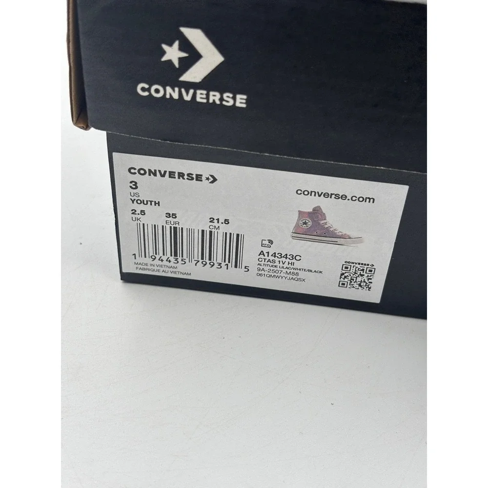 Converse All Star 1V Hi Shoes Kids Size 3 Lilac White Casual A14343C
